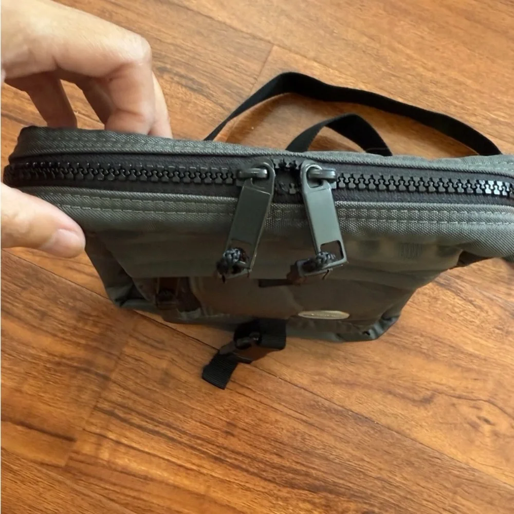 Gray Crossbody Bag with Black Strap